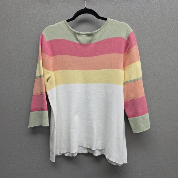 CJ Banks Cardigan Sweater Womens 1X Plus Pastel Stripe Button Front 3/4 Sleeve - Picture 4 of 10
